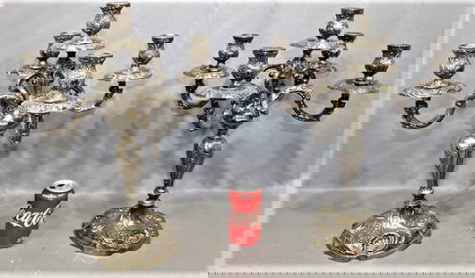 Large 18" Solid Sterling Silver Candelabras Over 80 Troy Oz: Large 18" solid sterling silver candelabras over 80 troy oz without the weights on the bottom. Hall marked and acid tested. Fabulous pair in great condition, needs polishing. 15" wide, 18" tall.