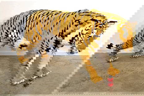 Awesome 7' Quality Stuffed Tiger (Said To Be From F.O.A. Schwarz): Awesome 7' quality stuffed tiger (said to be from F.O.A. Schwarz). Very heavy, high quality in super condition. 84" wide 37" tall, 17" deep.