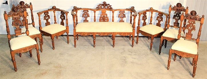 Fabulous 19Th C. Heavily Carved 7 Piece Victorian Parlor Set With Griffin And Cupids (1 of 9)