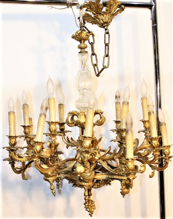 Monumental Antique Solid Bronze Barboque Chandelier (Very Large) With A Cut Glass Column And Large (1 of 7)
