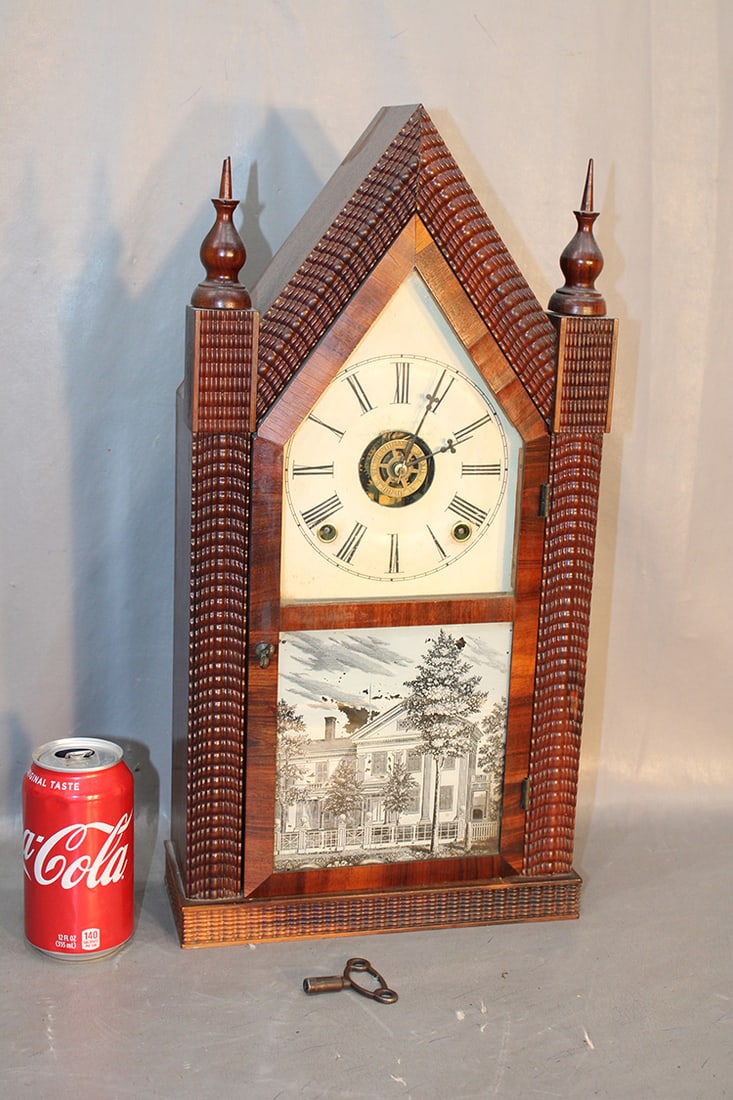 Nice All Original J. C. Brown Ripple Front Steeple Clock In Rosewood (1 of 5)