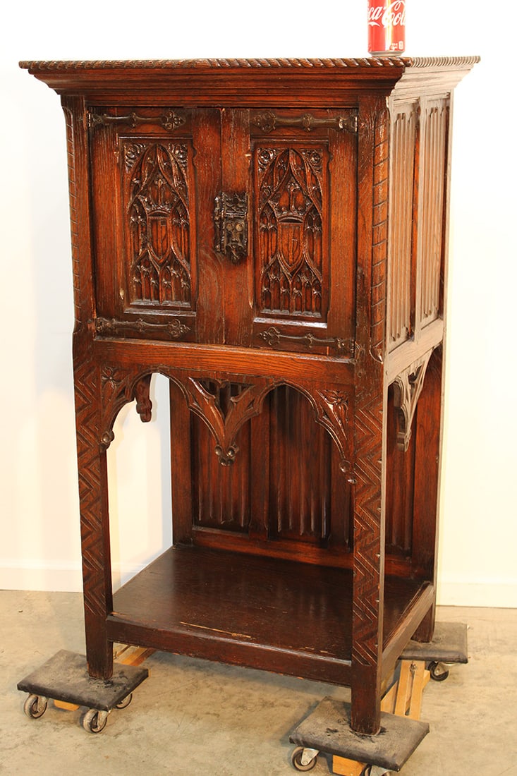 Oak Gothic 2 Door Cabinet In Original Finish (1 of 4)