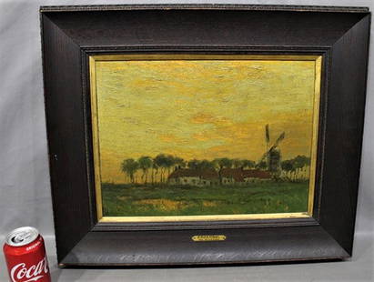 Estate Fresh Painting Titled "A Dutch Village" Signed By Charles Warren Eaton 1857-1937: Estate fresh painting titled "A Dutch Village" signed by Charles Warren Eaton 1857-1937. Nice original frame, oil on board painting without the frame is 16x12.