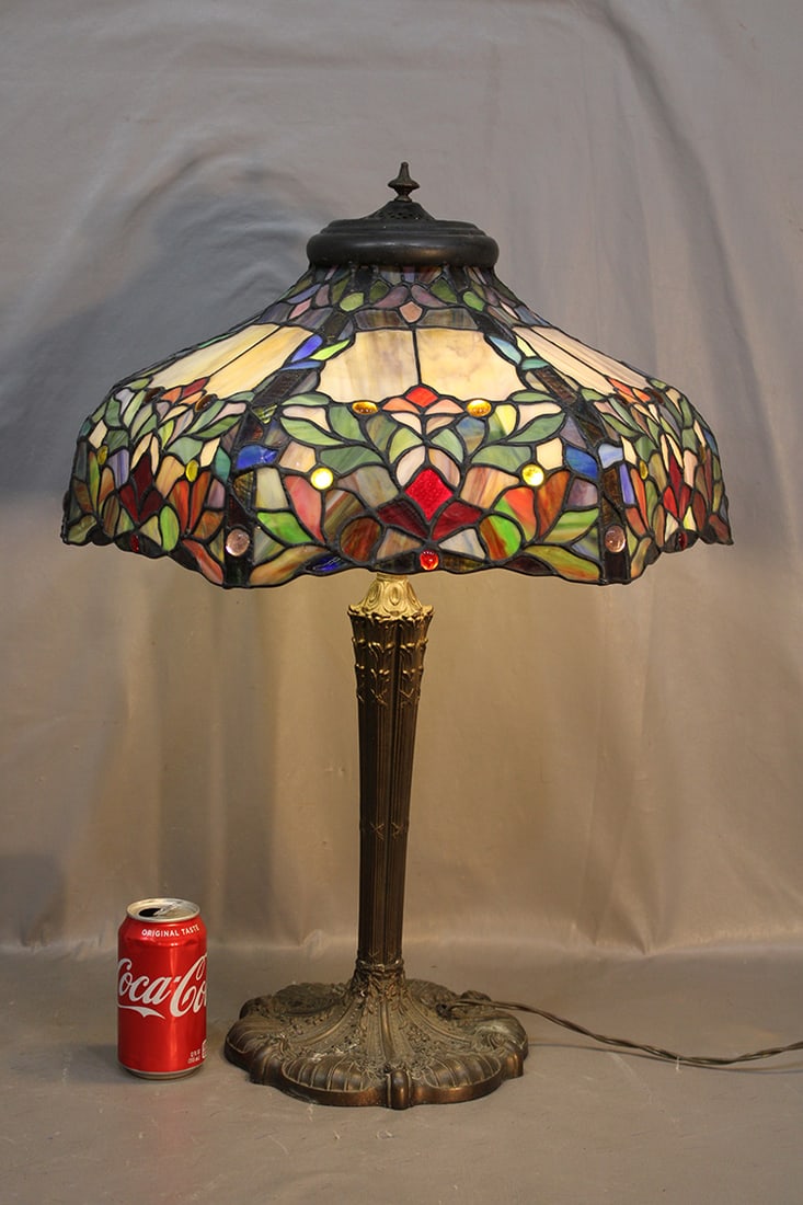 Nice 20" Leaded Jeweled Table Lamp With A 4 Socket Base (1 of 4)