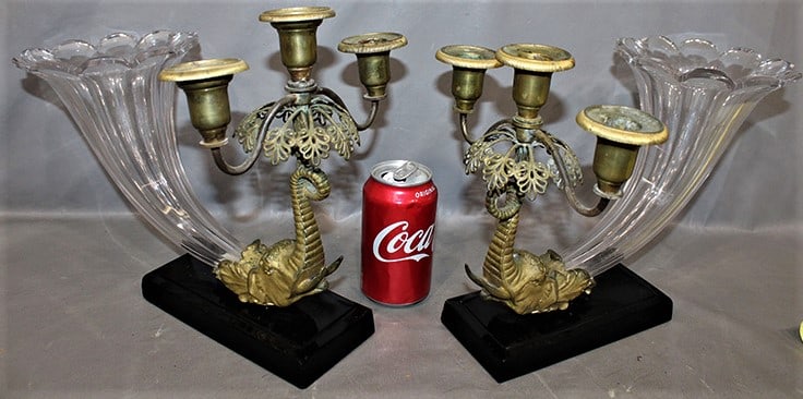 Large Pair Of 19Th C. Candelabras With Cut Cornucopias And Bronze Elephant Heads With Trunks (1 of 5)