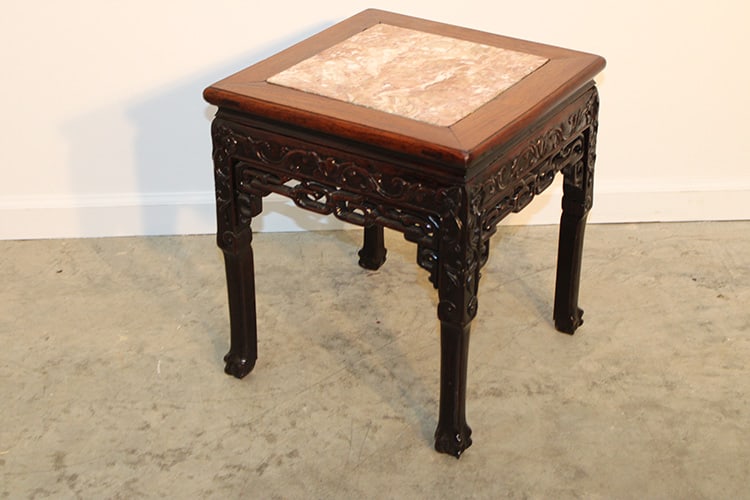 Very Clean Antique Teak Wood Marble Top Oriental Table (1 of 3)