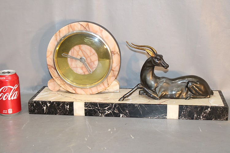 Nice Nouveau Style Marble Clock With Bronze Gazelle (1 of 4)