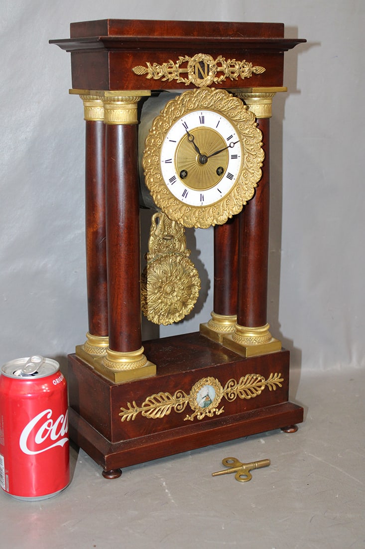 Nice French Mahogany And Bronze Column Clock Marked H&H France (1 of 6)