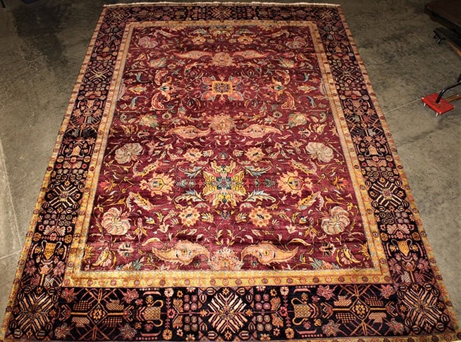 Very Pretty Estate Fresh Tightly Woven Oriental Rug 105X154: Very pretty estate fresh tightly woven oriental rug. 105x154. In purple, orange, and blues. No moths or smells, nice open field pattern.