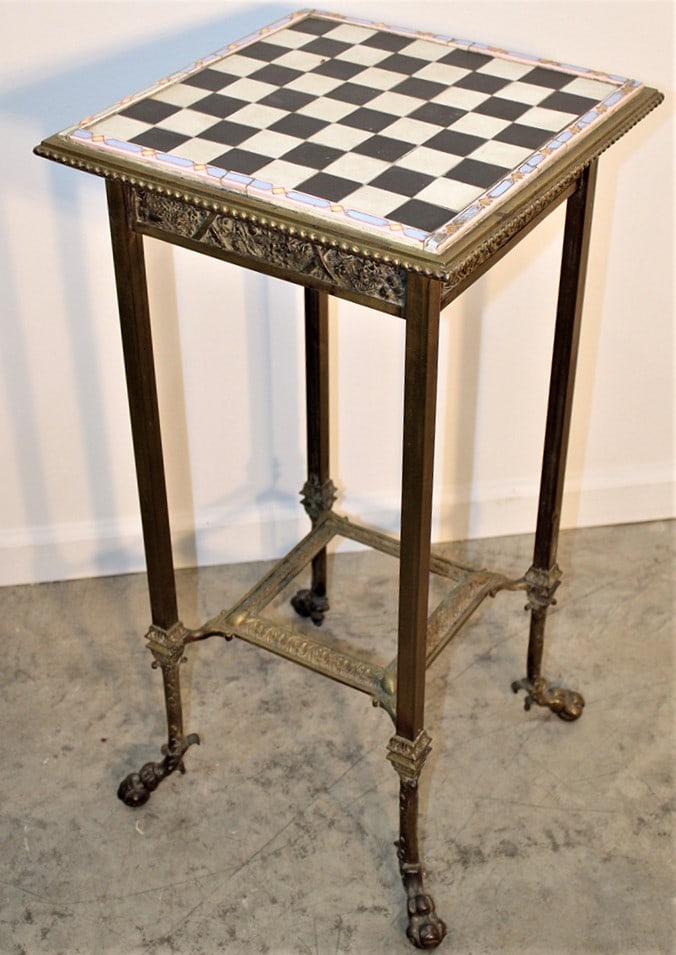 Solid Bronze Stand With Inlaid Checker Board Top (1 of 4)