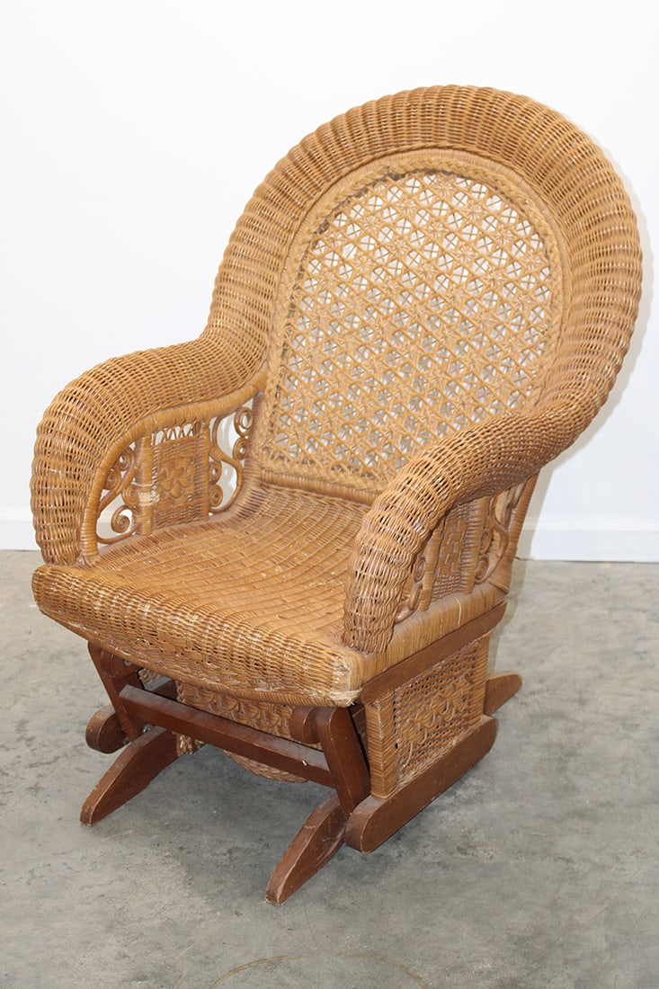Contemporary Rolled Arm Wicker Glider Rocker (1 of 3)