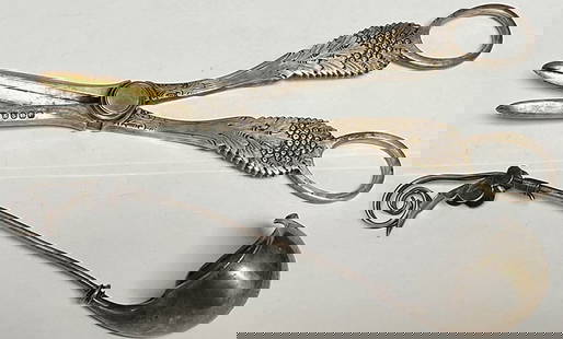 A Pair of Silver Grape Shears (Hallmarked, Fancy Sterling Ladle): A Pair of Silver Grape Shears (Hallmarked, Fancy Sterling Ladle) By Starr & Marcus. 7"