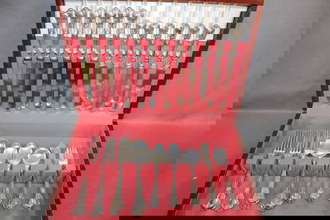 Clean 56 piece sterling silver flatware set. Has 6 piece plate setting with (8) spoons. No: Clean 56 piece sterling silver flatware set. Has 6 piece plate setting with (8) spoons. No monograms. 48 troy oz plus 12 weighted.