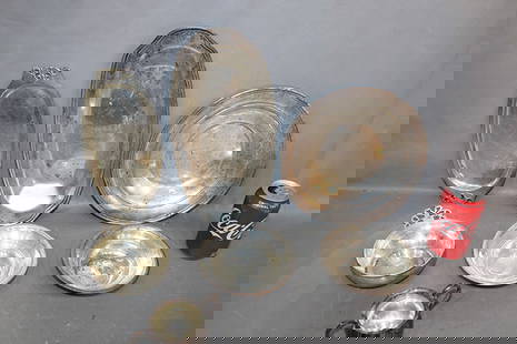 7 pieces of signed sterling 35.27 troy oz. All in good condition, no monograms, all need polishing.: 7 pieces of signed sterling 35.27 troy oz. All in good condition, no monograms, all need polishing. Largest is 13".