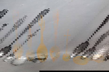 Wonderful group of 6 Commemorative sterling spoons including Longfellow, Standish Arizona, Oregon: Wonderful group of 6 Commemorative sterling spoons including Longfellow, Standish Arizona, Oregon Salon 3, VSMA Cadet, Hey Diddle Diddle, By Block Starr, Feldenheimer Curry. 4.25 troy oz.