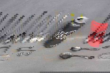 Lots of Commemorative sterling spoons and related sterling including Indians, Lake Champlain, Valley: Lots of Commemorative sterling spoons and related sterling including Indians, Lake Champlain, Valley Forge, Mt. Vernon. 17 pieces total. 8.35 ozt.