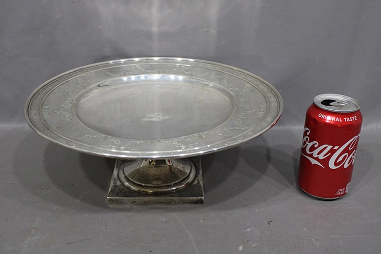 Fabulous J. E. Caldwell 12" sterling cake stand with pedestal 30 ozt. Has the Harrison family crest (1 of 6)