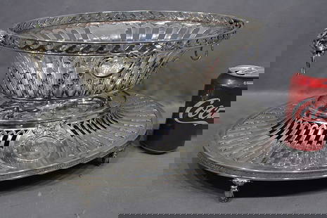 Monumental silver 2 piece 5 lbs. reticulated bowl and stand marked W. C. (William Chawner?) One of: Monumental silver 2 piece 5 lbs. reticulated bowl and stand marked W. C. (William Chawner?) One of the nicest pieces of silver we've had, has hall marks W. C. Lion #1 (see photo). Has the Harry W.