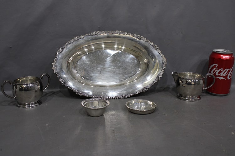 5 piece sterling silver incl. 12" bowl 16.94 ozt. Sugar and creamer, etc. No monograms from Harrison (1 of 3)