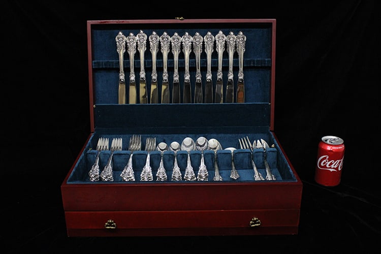 Fabulous sterling silver 66 piece Wallace Grande Baroque flatware set, 98 ozt. Place setting for 12 (1 of 5)