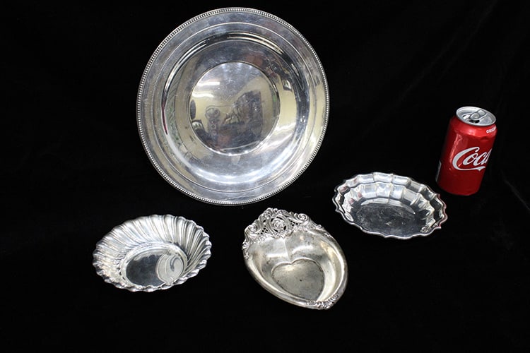 4 nice pieces of sterling silver, 20 ozt. No monograms, incl. Wallace heart shape and large 10" (1 of 4)