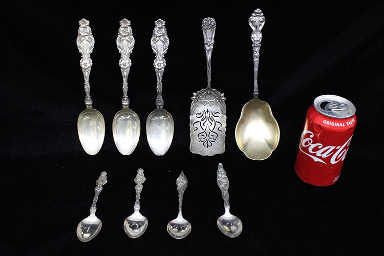 9 nice pieces of nouveau style sterling silver, 14.41 ozt. Nice condition. 5 large serving pieces. (1 of 4)