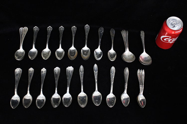 Large group of sterling silver spoons, 61.76 ozt. 8 different patterns, appr. 77 pieces. Most are (1 of 4)