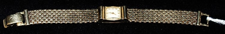 14k gold watch and band (Omega) 18.3 dwt with movement removed. Not tested for working. 6.5" long.: 14k gold watch and band (Omega) 18.3 dwt with movement removed. Not tested for working. 6.5" long.