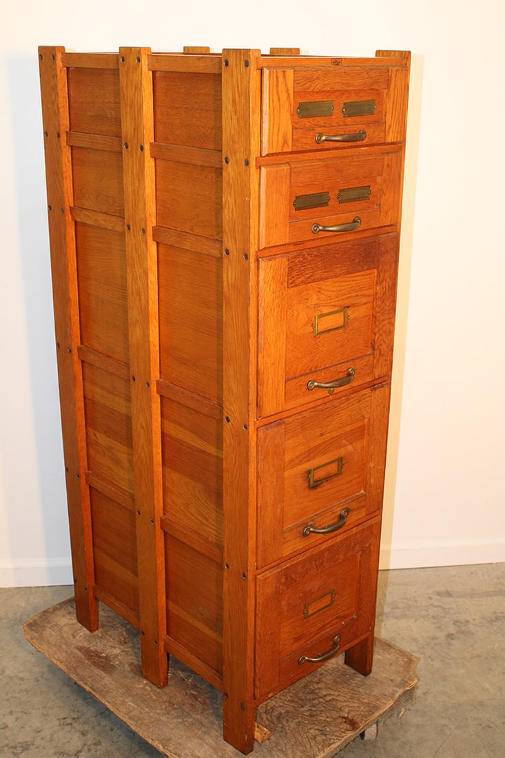 Clean original finish oak 5 drawer file cabinet by Weis in nice condition. Drawer all work good. 15" (1 of 4)
