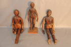 3 rare antique hand made jointed mannequins. Probably 19th C. (1) whole, (1) missing a leg, (1) has