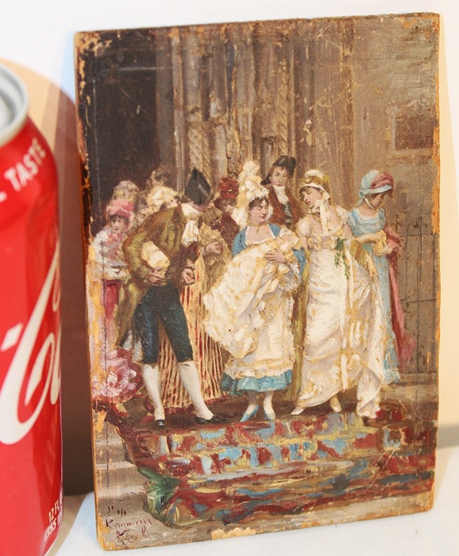 19th C. hand painted miniature on panel artist signed. Well done raised panel board, title on back (1 of 3)