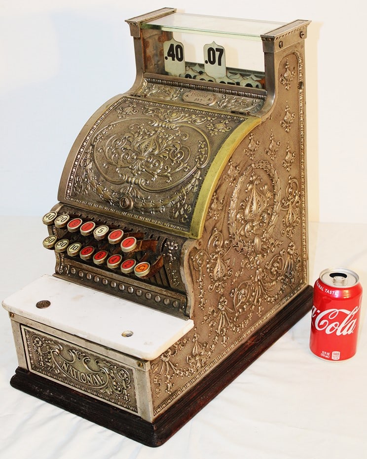Original antique candy store brass cash register #312. Nickel plated, register is jammed (probably (1 of 7)
