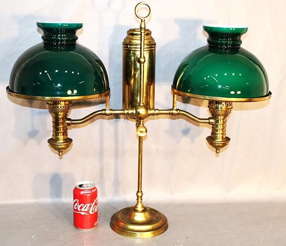 Antique Manhattan Brass Co. double student lamp. May 20, 1879. Not electrified with 2 cased green (1 of 5)