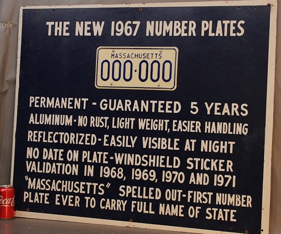 Impossible to find 1967 motor vehicle sign with an original license plate with 6 zeros in real nice (1 of 4)