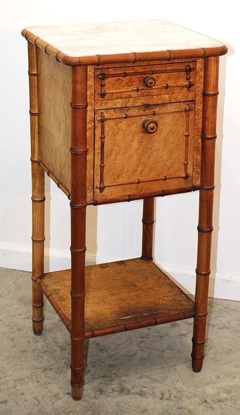 Unusual faux bamboo humidor with marble top. Possibly Horner, has a sliver of veneer missing inside (1 of 3)