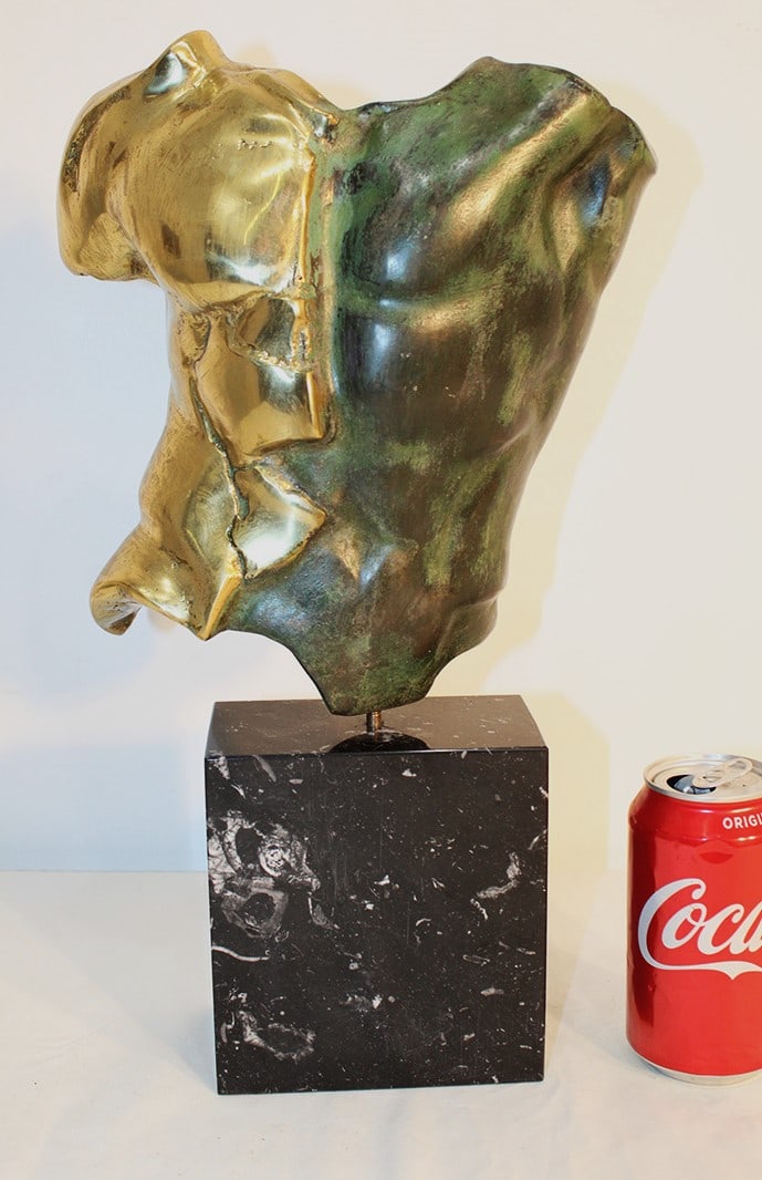 High quality sculpture of a bronze 2 tone torso on a marble base. Very heavy in nice condition. 10": High quality sculpture of a bronze 2 tone torso on a marble base. Very heavy in nice condition. 10" wide, 16" tall, 5" deep.