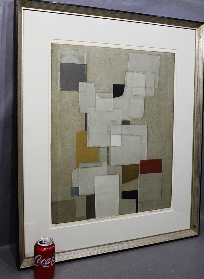 Large signed Norio Azuma litho/serigraph construction in gray. Limited edition 18/24. Nicely framed. (1 of 4)