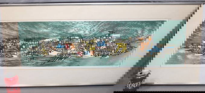 Limited edition litho by Seong Moy titled Floating Island 197/200. Nicely framed. 41x18".: Limited edition litho by Seong Moy titled Floating Island 197/200. Nicely framed. 41x18".