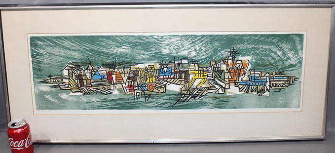 Limited edition litho by Seong Moy titled Floating Island 197/200. Nicely framed. 41x18".: Limited edition litho by Seong Moy titled Floating Island 197/200. Nicely framed. 41x18".