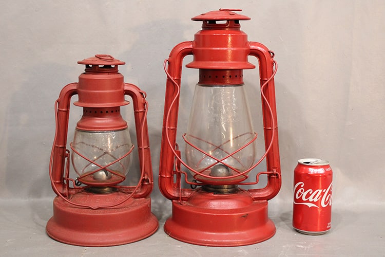 2 antique Dietz lanterns (1) Blizzard, (1) Little Wizard. Estate fresh. Largest is 15". (1 of 3)