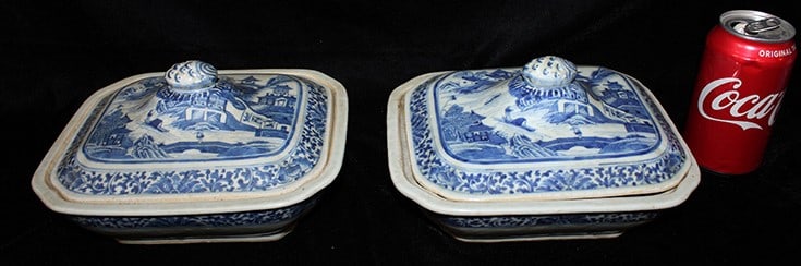 Match pair of antique oriental canton covered tureens. Estate fresh. (1) has a hair line (see (1 of 6)