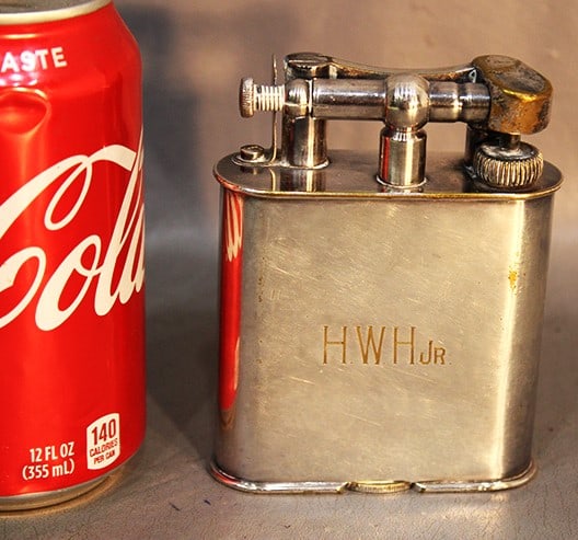 English Dun Hill silver on copper table lighter 4" tall. Nice condition, from the Harrison estate. (1 of 4)