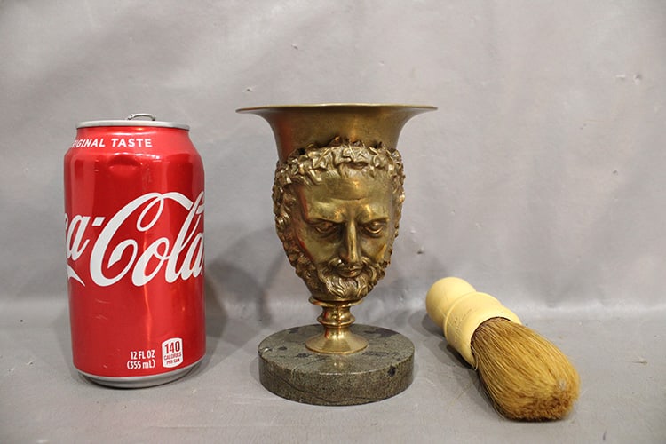 Awesome bronze barber brush holder with mythological face. 5" tall with a nice marble base. (1 of 4)