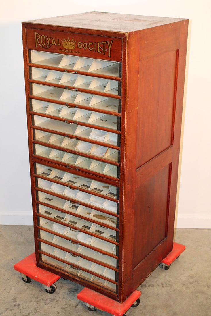 Nice antique royal society multi drawer spool cabinet. 15 pull out drawers with interiors in (1 of 4)