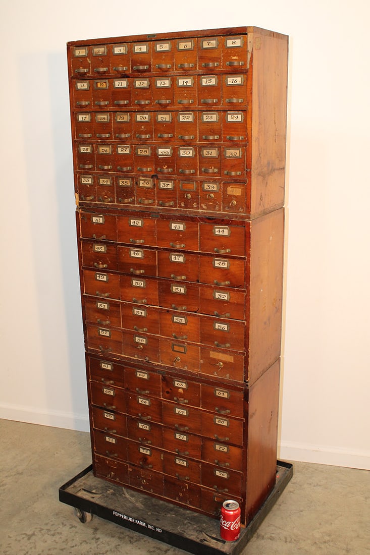 3 section stacking multi drawer country cabinet with 80 drawers. Dovetailed cases, missing a few (1 of 4)