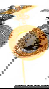 Extremely rare original 1864 Abraham Lincoln and Johnson campaign ferrotype stickpin. Has the eagle,