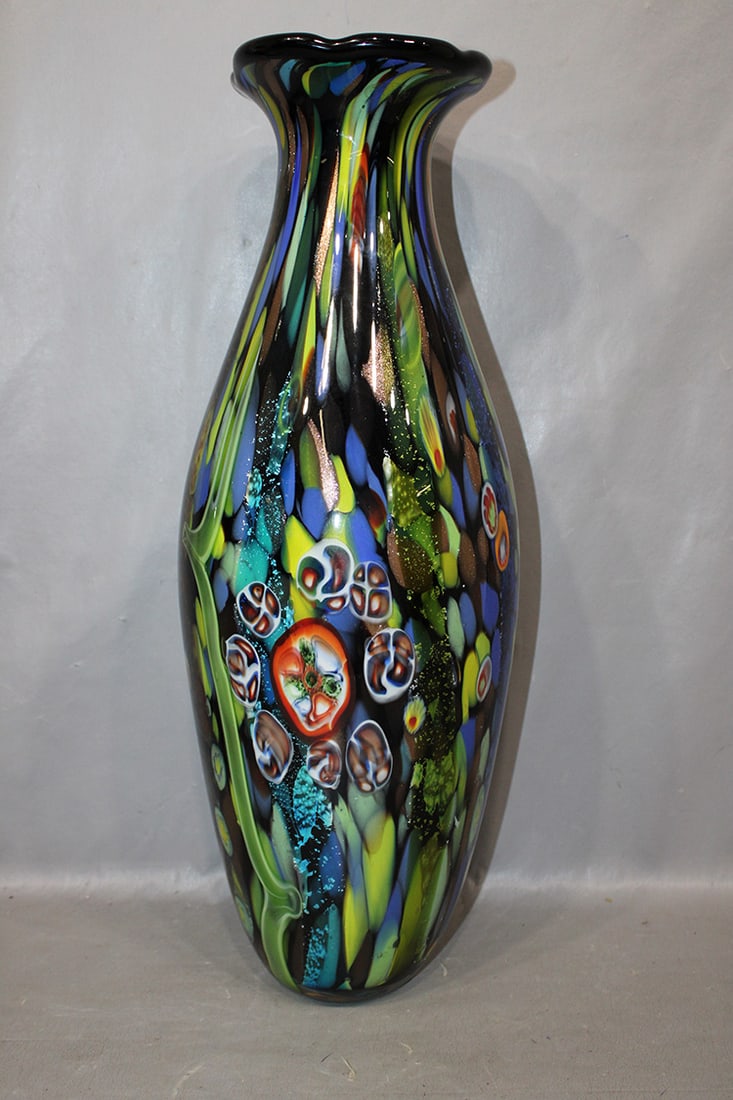 2 wonderful mid century 19" cased glass vases. Both have fine polished bottoms. (1) large multicolor (1 of 4)