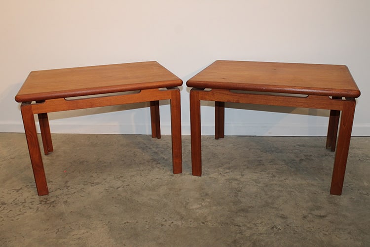 Pair of Danish mid century modern teak side tables marked K. T. NR503. Made in Denmark, in nice (1 of 3)