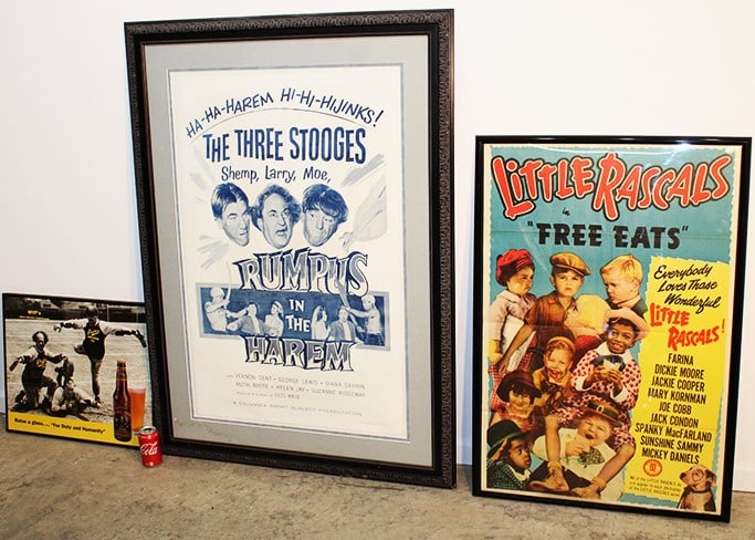 2 vintage posters and 1 beer ad poster - 3 Stooges. All in nice condition, (1) Little Rascals and (1 of 4)