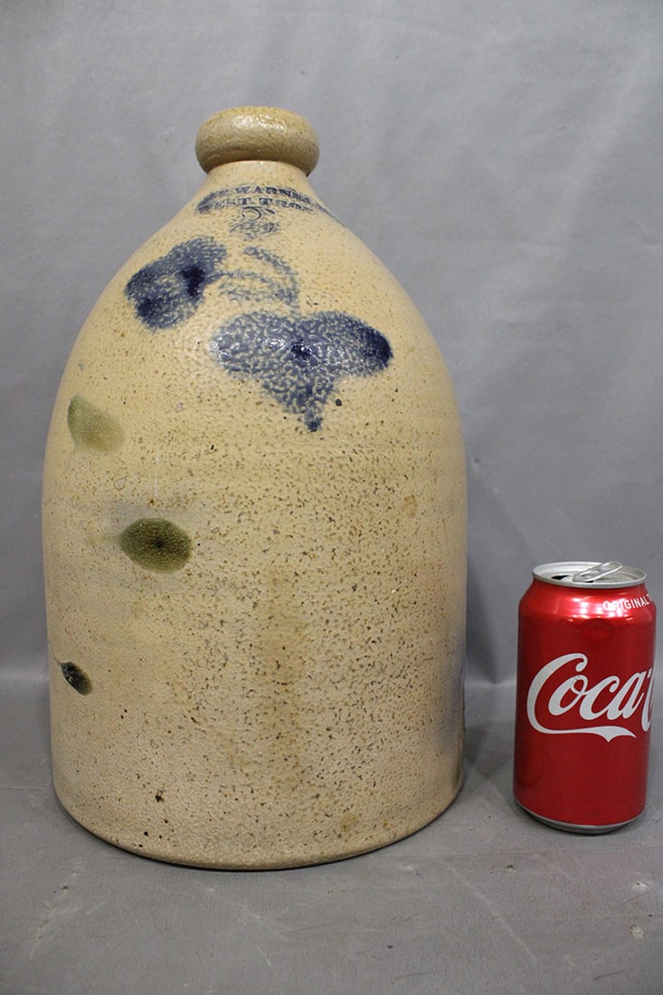 2 gallon jug with cobalt hearts signed WME Warner West Troy. Estate fresh in nice condition. 14" (1 of 3)